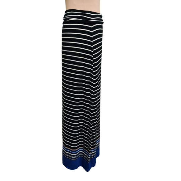 Max Edition Womens Skirt Maxi Long Stretch Modest Striped Black White Blue Sz M - Picture 2 of 3